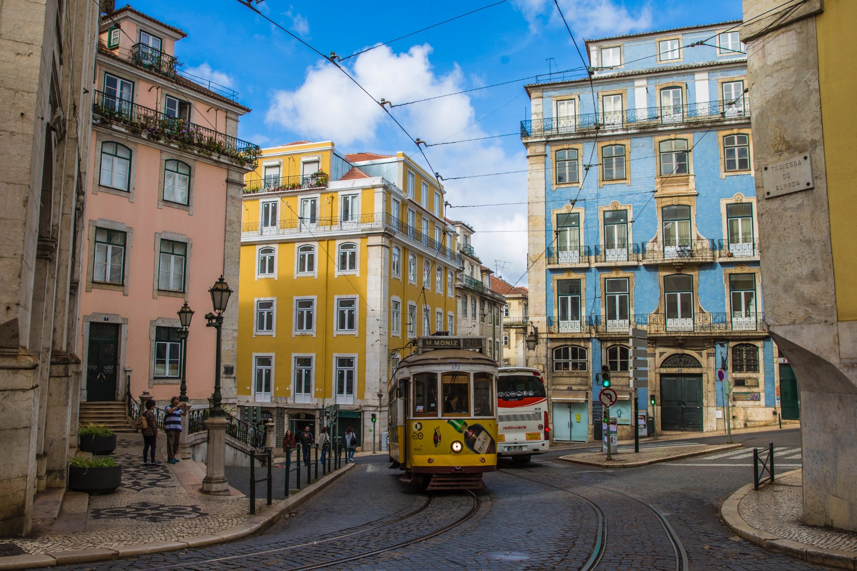 Lisbon tram a traditional Lisbon tram travels along the city centre